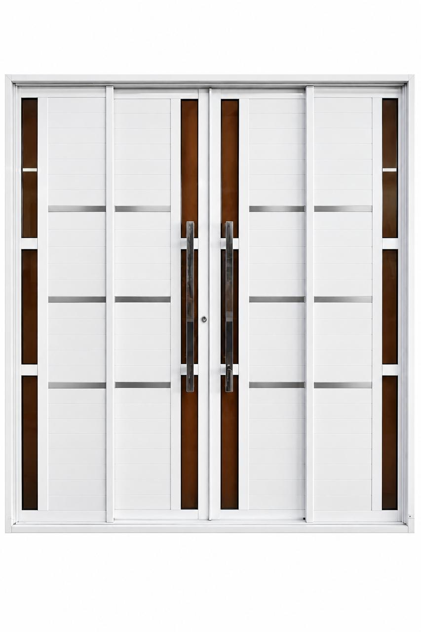 Porta de correr lambri com friso e vidro 210x200